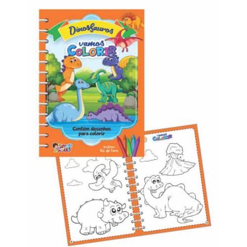Livro Vamos Colorir Dinossauros Com Giz De Cera Mini Toys