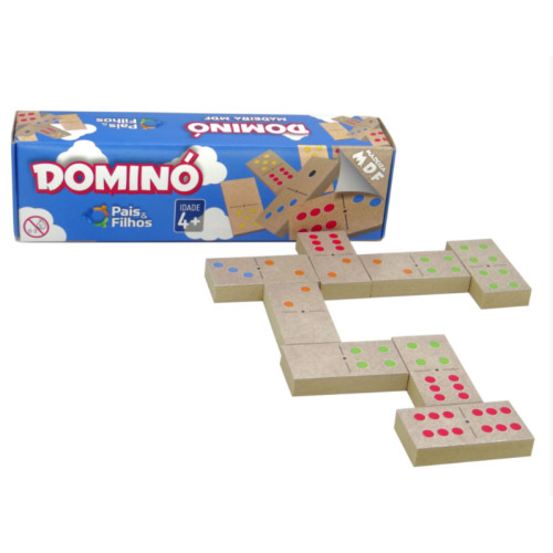 Dominó de Madeira - Cx Papelão Jogo De Domino 28 Pecas Tradicional Pais e Filhos