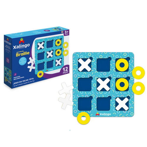 Jogo da Velha Madeira Tatil Inclusivo Para Deficientes Visuais