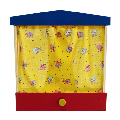 Teatro de Fantoches com Gaveta de Madeira com Gaveta e Cortina Wood Toys