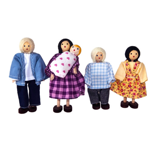 Kit Bonecos Familia Familia Terapeutica Bonecos de Madeira Articulados 5 Pecas