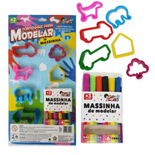 Forminha para Modelar + Massinha Kit Massinha com 6 Forminhas Cortadores Mini Toys Escolar