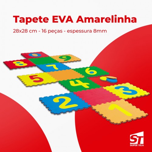 Tapete Amarelinha Eva 16 pçs 28x28cm Infantil Peças Numeros Removiveis Evamax