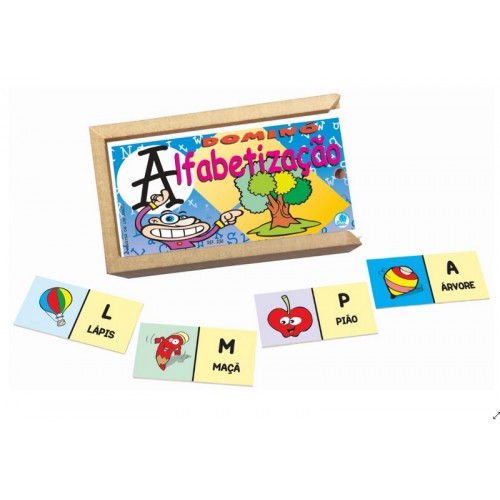 Dominó de Alfabetização Em Madeira Simque Brinquedo Educativo
