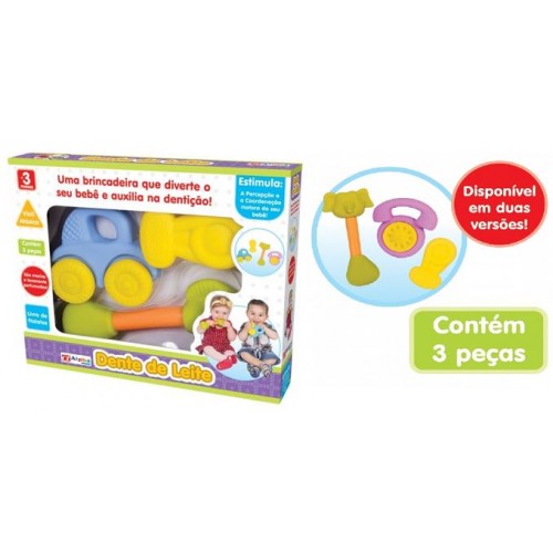 Dente de Leite Kit Mordedor Bebe Vinil Macio Alpha 3 Pecas