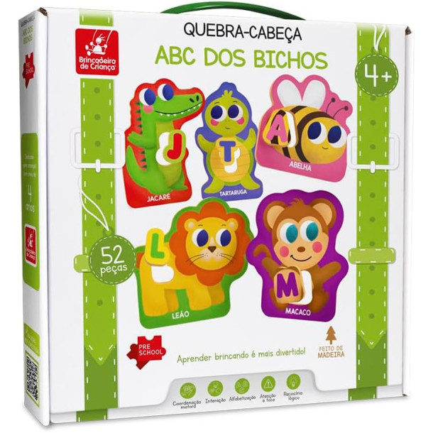 Quebra-Cabeça Abc dos Bichos 52 Pecas Brincadeira De Crianca