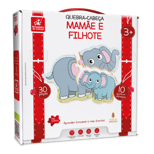 Quebra-Cabeça Mamãe e Filhote Jogo Educativo De Madeira Associação De Animais 20 Peças