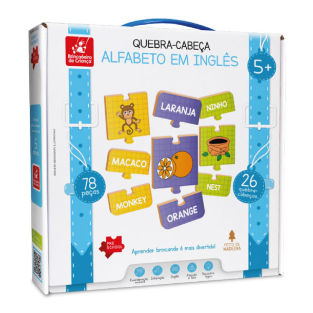 Quebra-Cabeça Alfabeto em Inglês Madeira 78 Peças Educativo