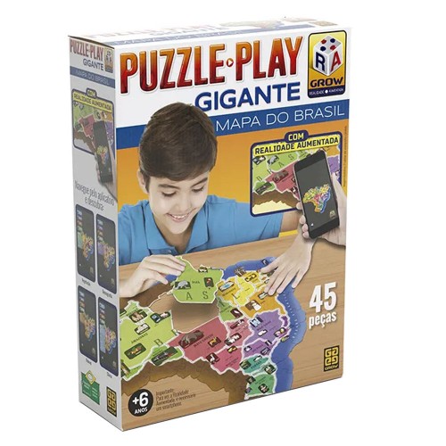 Puzzle Play Gigante Mapa do Brasil Grow 45 Pecas Realidade Aumentada