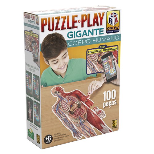 Puzzle Play Gigante Corpo Humano 100 Pecas Grow Realidade Aumentada