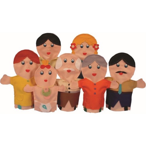 Fantoche Família Branca em feltro 7 pçs Kit Fantoches de Mao