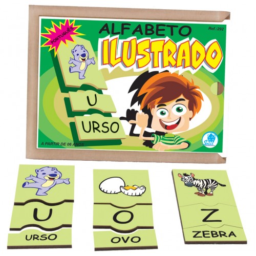 Alfabeto Ilustrado do A ao Z 78 pçs Quebra-Cabeça MDF Simque Jogo Educativo 26 Palavras Vocabulário