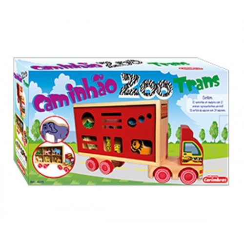 Caminhão Zootrans de Madeira Carimbras com 12 Animais Educativos