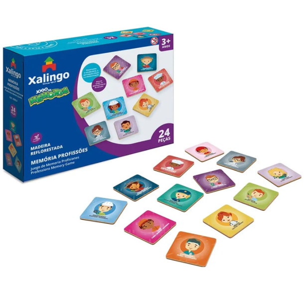 Memória Profissões Madeira Trilíngue Xalingo 24 Peças