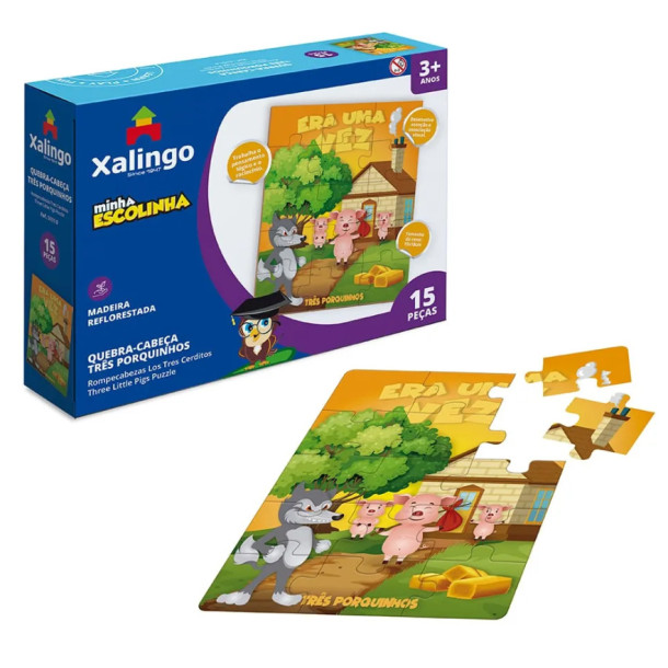 Quebra-Cabeça Três Porquinhos Minha Escolinha 15 Peças Educativo