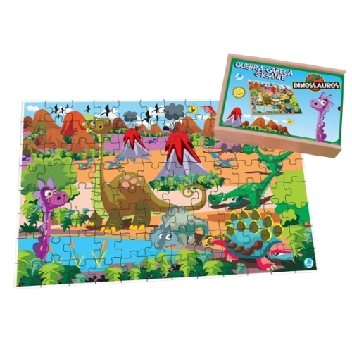 Quebra-Cabeça Gigante Dinossauros 96 pçs Madeira MDF Simque Estojo Quebra-Cabeça Gigante Dinossauros 96 pçs Madeira MDF Simque Estojo