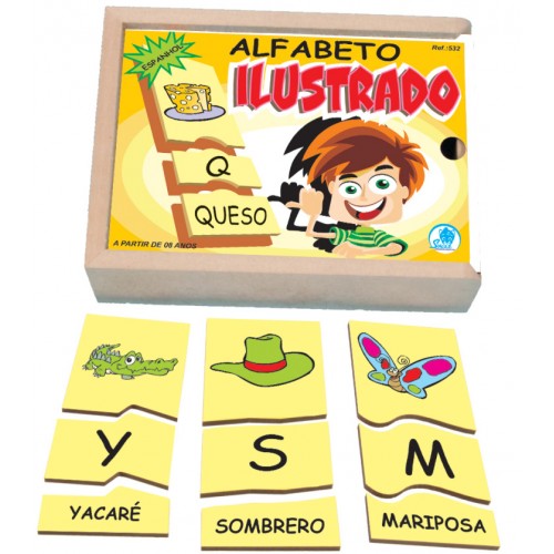 Alfabeto Ilustrado em Espanhol Quebra-Cabeça MDF - Simque Jogo Educativo 26 Palavras