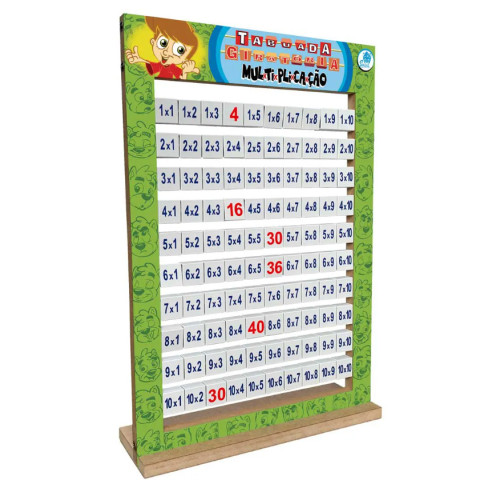 Tabuada Giratória - Multiplicação 1 a 10 em MDF | Material Pedagógico Reforçado Escolar | 7+ Anos