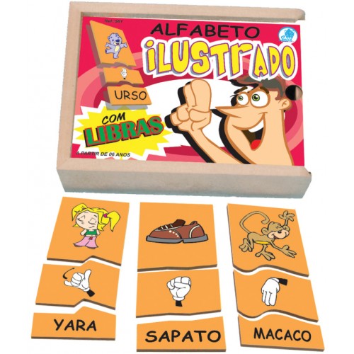 Alfabeto Ilustrado LIBRAS Quebra-Cabeça MDF - Simque | Jogo Educativo Inclusivo 26 Palavras