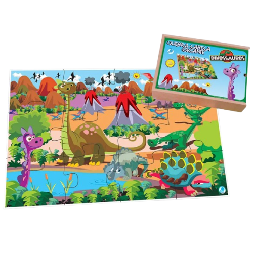 Quebra-Cabeça Gigante Dinossauros 12 pçs Gigante 72cm MDF Quebra-Cabeça Gigante Dinossauros 12 pçs Gigante 72cm MDF