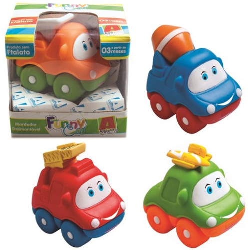 Carrinho Mordedor Sortido de Vinil Macio para Bebê com Cheirinho