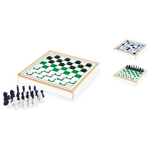 Jogo 3 em 1 - Xadrez, Damas e Trilha