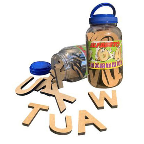 Alfabeto Recortado - 26 peças Grande - Pote Plástico | Jogo de Encaixe Alfabetização