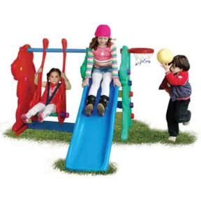 Escorregador Cachorrinho c/ Balanço e Cesta de Basquete Com Proteção UV 3 Em 1