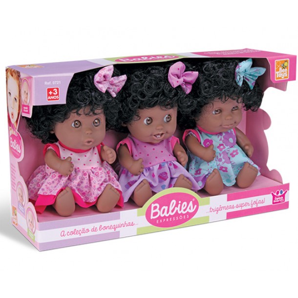 Boneca Babies Expressões Trigêmeas Black