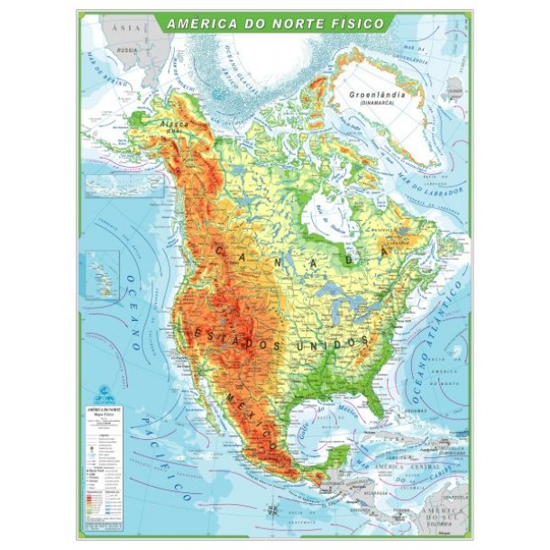 Mapa América do Norte Físico