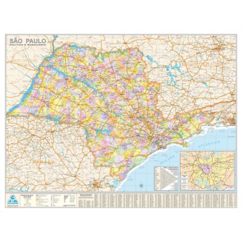 Mapa Estado de São Paulo Político e Rod. c/ Canudo
