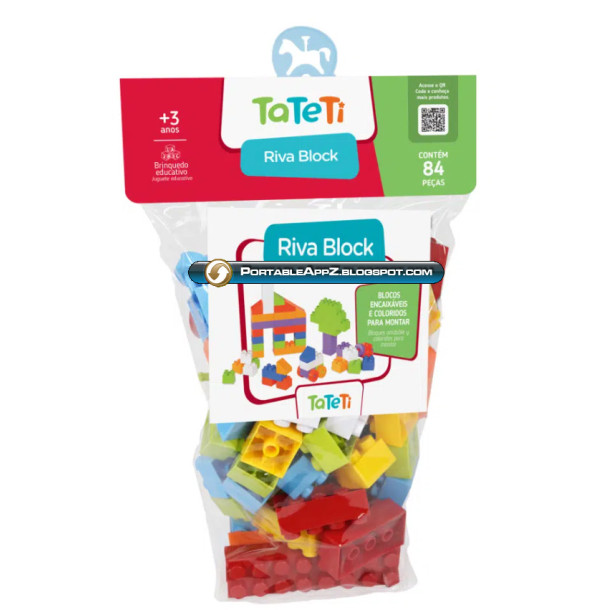 Riva Block 84 pçs Blocos de Montar Infantil Peças Colorido com Rodinhas Tateti