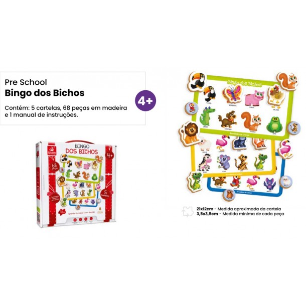 Bingo dos Bichos Jogo Madeira Educativo 4 Anos