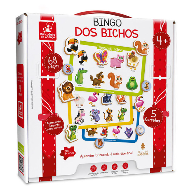 Bingo dos Bichos Jogo Madeira Educativo 4 Anos
