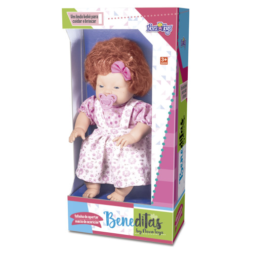 Boneca as Beneditas Ruiva 31 cm Nova Toys com Chupeta e Vestido