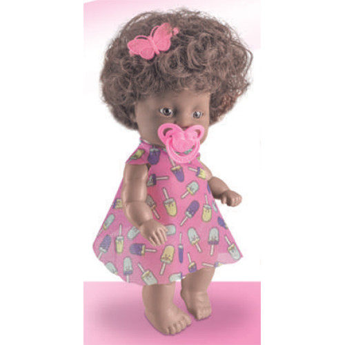 Boneca As Ditinhas Negra Nova Toys com Chupeta e Cabelo 25cm