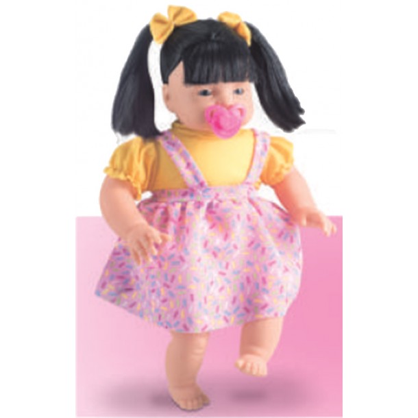 Boneca Benedita Cabelo Liso Preto Com Chupeta Nova Toys 30cm