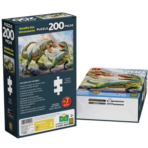 Puzzle 200 pçs Batalha dos Dinossauros Quebra Cabeça Grow Infantil