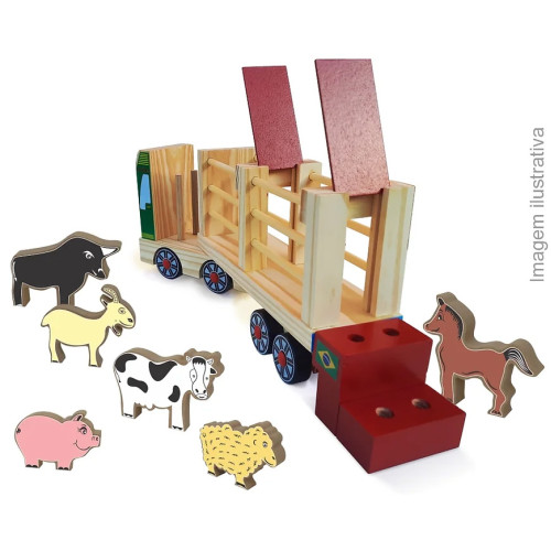 Caminhão Fazendinha de Madeira com 6 Animais Educativo