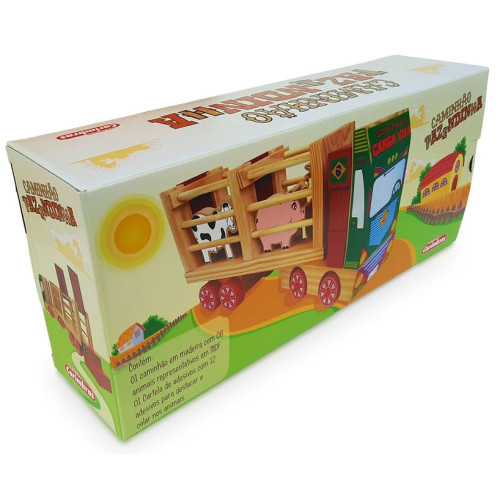 Caminhão Fazendinha de Madeira com 6 Animais Educativo