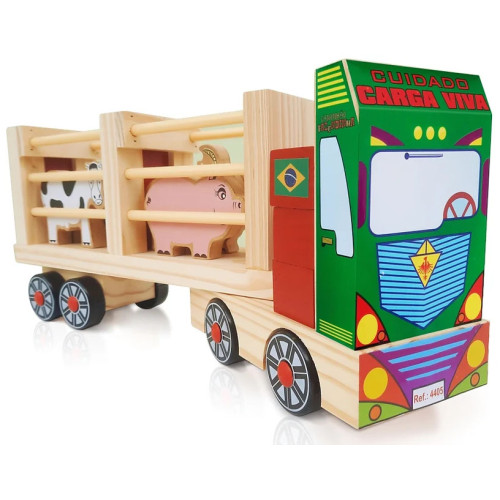 Caminhão Fazendinha de Madeira com 6 Animais Educativo