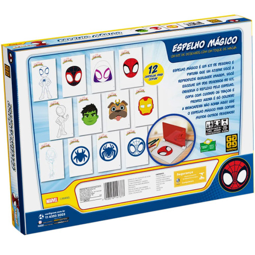 Espelho Mágico Spidey Kit de Desenho Espelho Homem Aranha Grow com Giz de Cera