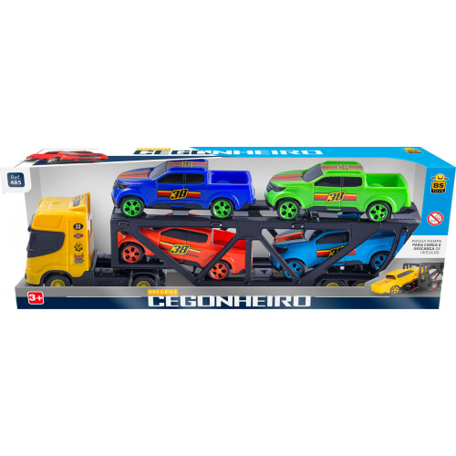 Mini Cegonheiro Caminhão BS Toys Com 4 Carrinhos Coloridos