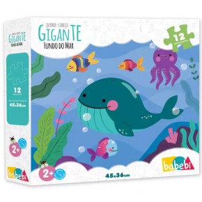 Quebra Cabeça Gigante Fundo do Mar Madeira 12 Peças Babebi 45cm