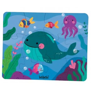 Quebra Cabeça Gigante Fundo do Mar Madeira 12 Peças Babebi 45cm