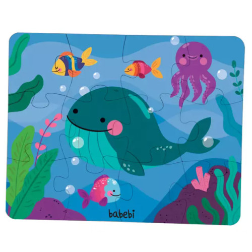 Quebra Cabeça Gigante Fundo do Mar Madeira 12 Peças Babebi 45cm