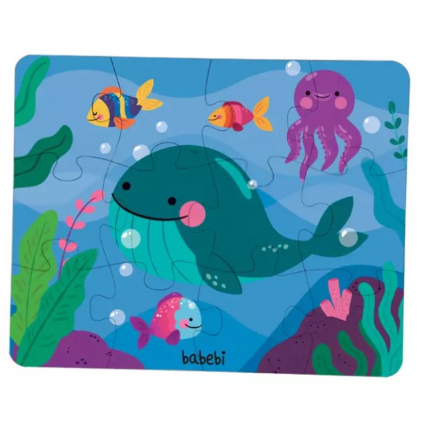 Quebra Cabeça Gigante Fundo do Mar Madeira 12 Peças Babebi 45cm