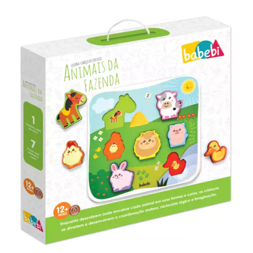 Quebra-Cabeça De Encaixe Animais da Fazenda Tabuleiro de Encaixe Madeira 