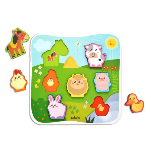 Quebra-Cabeça De Encaixe Animais da Fazenda Tabuleiro de Encaixe Madeira 