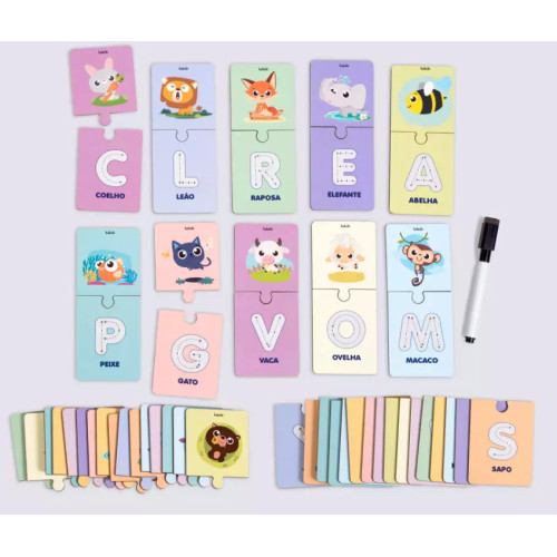 Alfabeto Ilustrado Escreve e Apague - Quebra-Cabeça Educativo Babebi | Letras e Caligrafia